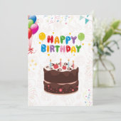 Carte d'anniversaire colorée et joyeuse avec gâtea (Debout devant)