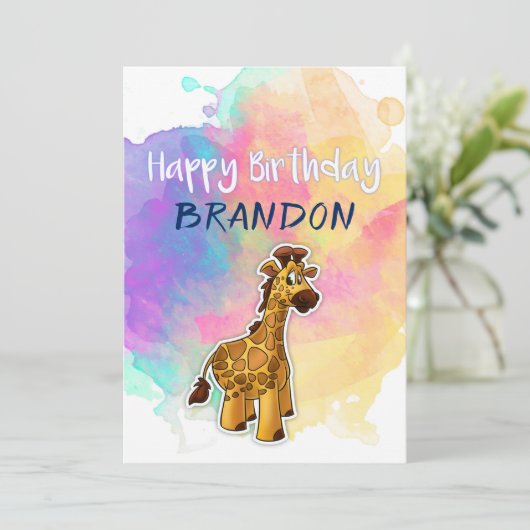 Carte d'anniversaire colorée Giraffe (Debout devant)