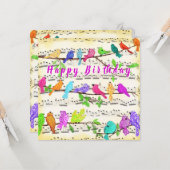 Carte d'anniversaire Colorful Musical Birds Spring (Devant/Arrière en situation)