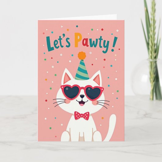 Carte d'anniversaire Confetti Chat de Fête (Devant)