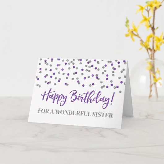 Carte d'anniversaire Confetti Soeur en Argent Viol (Fleur jaune)