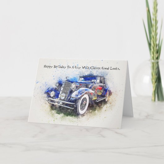Carte d'Anniversaire Convertible Classic Car Guy (Devant)