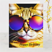 Carte d'anniversaire Cool Cat (Fleur jaune)