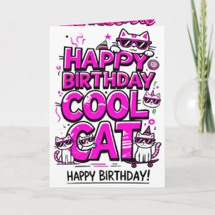 Carte d'anniversaire Cool Cat avec lunettes roses