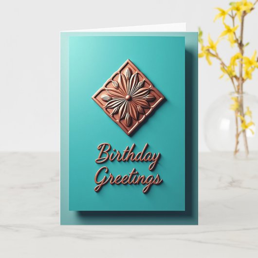 Carte d'anniversaire Copper Script (Fleur jaune)