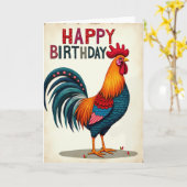 Carte d'anniversaire Coq Joyeux (Fleur jaune)