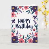 Carte d'anniversaire Corail Prune (Fleur jaune)