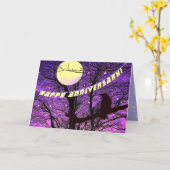 Carte d'anniversaire Corbeau, Lune, Soleil, Étoile (Fleur jaune)