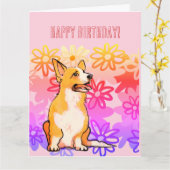 Carte d'anniversaire Corgi (Fleur jaune)