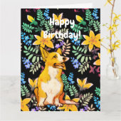 Carte d'anniversaire Corgi (Fleur jaune)