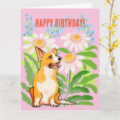Carte d'anniversaire Corgi (Fleur jaune)
