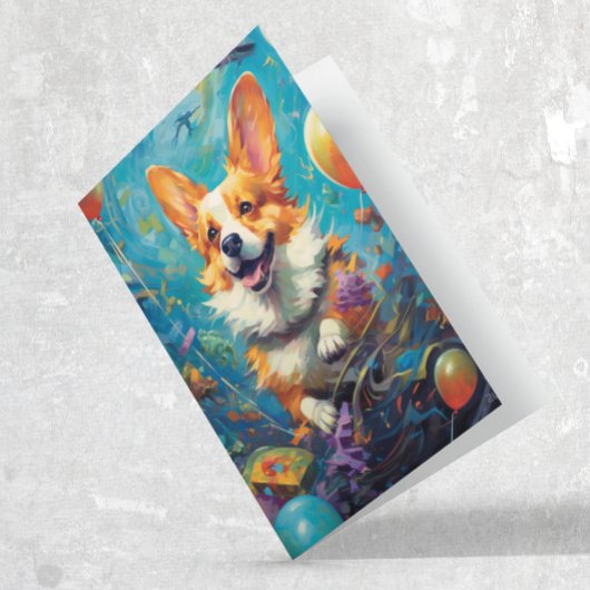 Carte d'anniversaire Corgi avec ballons 