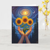 Carte d'anniversaire Cosmic Hands (Fleur jaune)