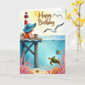 Carte d'anniversaire côtière joyeuse (Fleur jaune)
