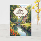 Carte d'anniversaire Cottage Sérénité (Fleur jaune)