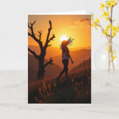 Carte d'anniversaire Coucher de soleil (Fleur jaune)