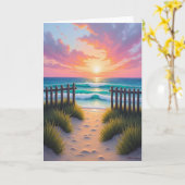 Carte d'anniversaire Coucher de soleil côtier (Fleur jaune)