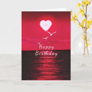 Carte d'anniversaire coucher de soleil sur la mer