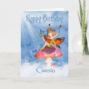 Carte D'Anniversaire Cousin - Fée Mignonne Sur Un 