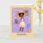 Carte d'anniversaire Cousin - Petite fille mignonn (Fleur jaune)