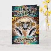 Carte d'anniversaire crâne graffiti (Fleur jaune)