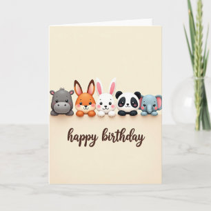 Carte d'anniversaire créatures mignonnes joyeuses