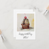Carte d'anniversaire Cupcake (Devant/Arrière en situation)