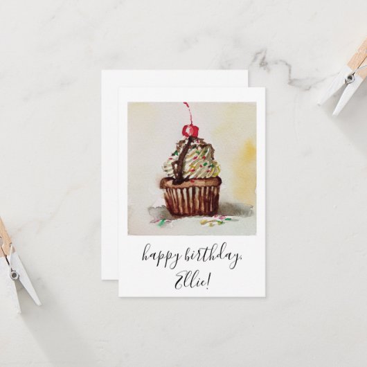 Carte d'anniversaire Cupcake (Devant/Arrière en situation)