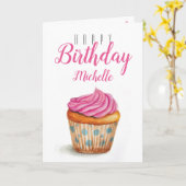 Carte d'anniversaire Cupcake avec nom personnalisé (Fleur jaune)