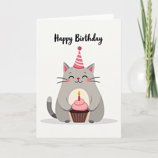 Carte d'anniversaire Cupcake Chat Mignon (Devant)