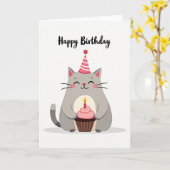 Carte d'anniversaire Cupcake Chat Mignon (Fleur jaune)