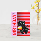 Carte d'anniversaire Cupcake Chat noir (Fleur jaune)
