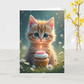 Carte d'anniversaire Cupcake de chaton (Fleur jaune)