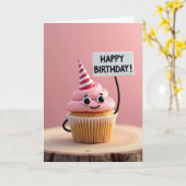 Carte d'anniversaire Cupcake Joyeuse (Fleur jaune)