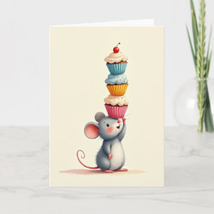 Carte d'anniversaire Cupcake Joyeuse Souris