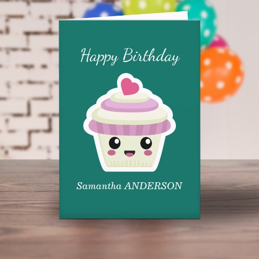 Carte d'anniversaire Cupcake Kawaii