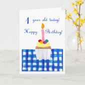 Carte d'anniversaire Cupcake pour 1 an (Fleur jaune)