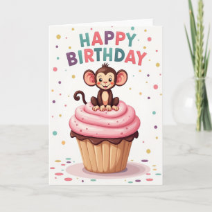 Carte d'anniversaire Cupcake Singe Enjoué