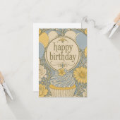 carte d'anniversaire cupcake vintage (Devant/Arrière en situation)