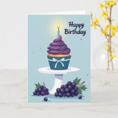 Carte d'anniversaire Cupcake Violet (Fleur jaune)