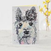 Carte d'Anniversaire Cute Alpacca Llama (Fleur jaune)