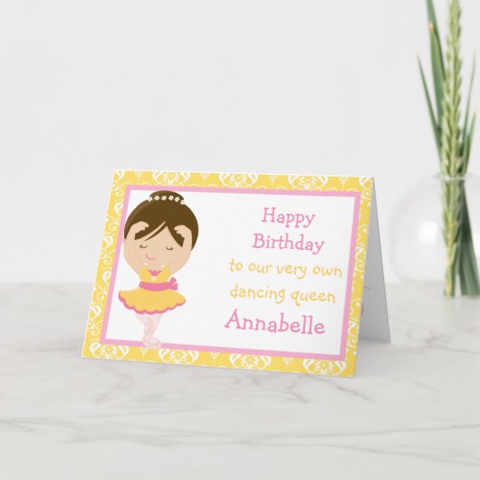 Carte d'anniversaire Cute Brunette Ballerina (Devant)