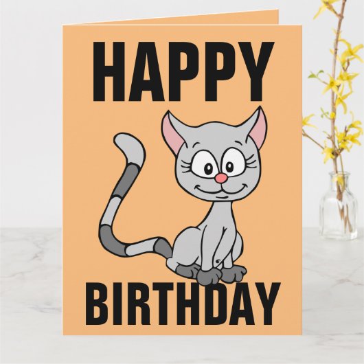 CARTE D'ANNIVERSAIRE CUTE CAT (Fleur jaune)