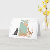 Carte d'anniversaire Cute Cats Opening a Present (Fleur jaune)
