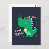 Carte d'anniversaire Cute Dinosaur (Devant / Derrière)