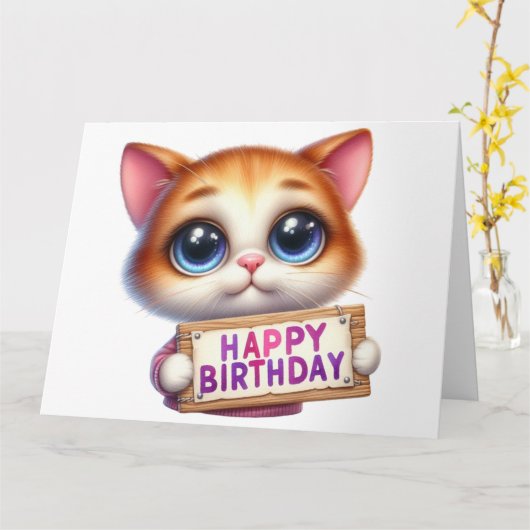 Carte d'anniversaire Cute Kitten (Fleur jaune)