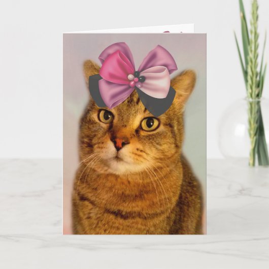 Carte D'Anniversaire Cute Kitty Et Bow (Devant)