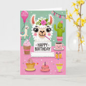 Carte d'anniversaire Cute Llama (Fleur jaune)