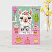 Carte d'anniversaire Cute Llama (Fleur jaune)