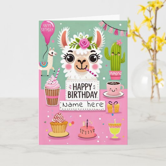 Carte d'anniversaire Cute Llama (Fleur jaune)